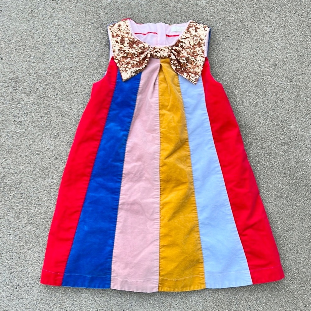 Mini Boden Velvet Rainbow Sparkle Dress Size 6-7